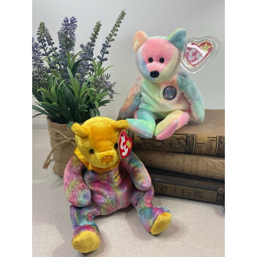 Vintage Ty Beanie Babies Birthday Bears November & BB Bear Tie Dye